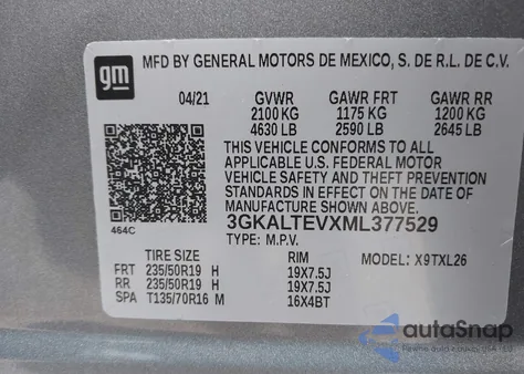 2021 GMC Terrain Awd Sle из США, поврежденный, VIN 3GKALTEVXML377529
